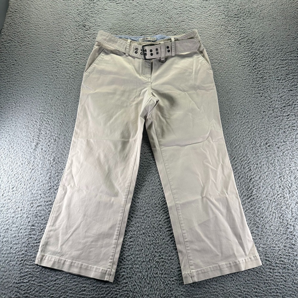 Tommy Hilfiger Pant‎ Womens 32x24 Beige Cotton Khakis Belted Stretch Workwear